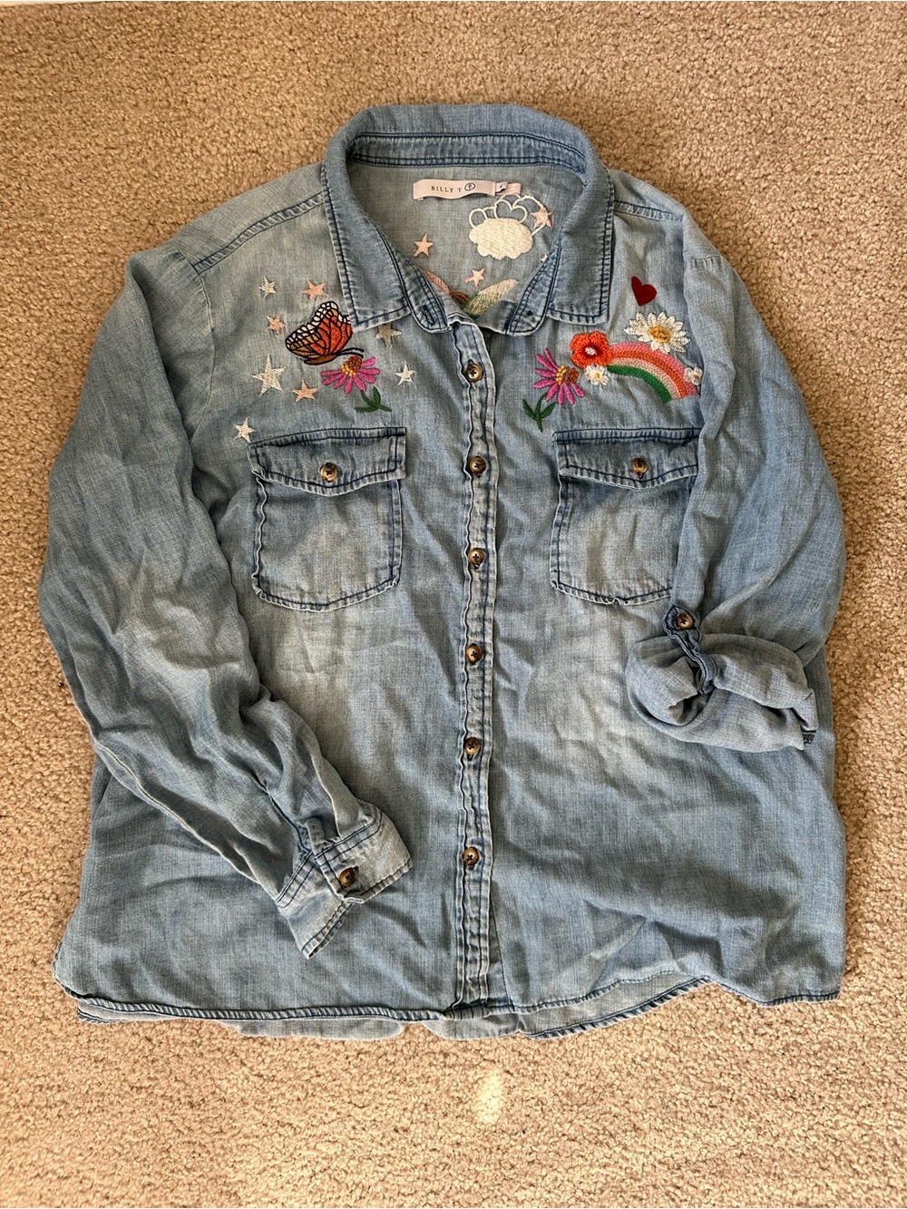 Billy T Women’s XL Chambray Embroidered Button-Down Shirt